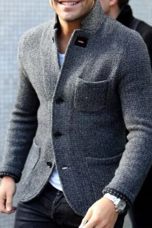 Muška retro siva pletena jakna