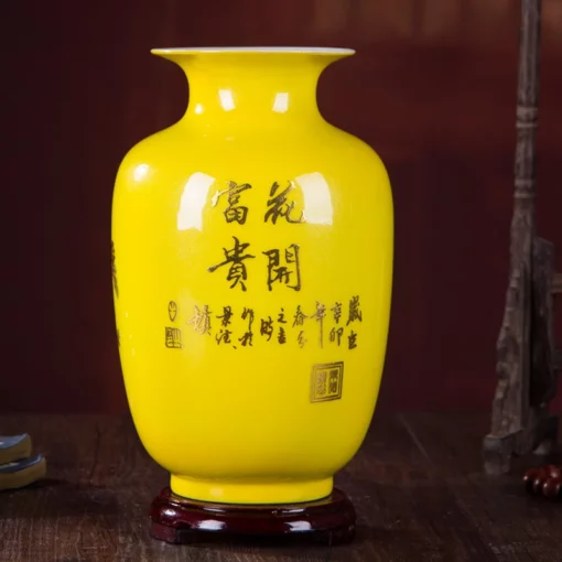 Ny gul blomstervase i kinesisk stil