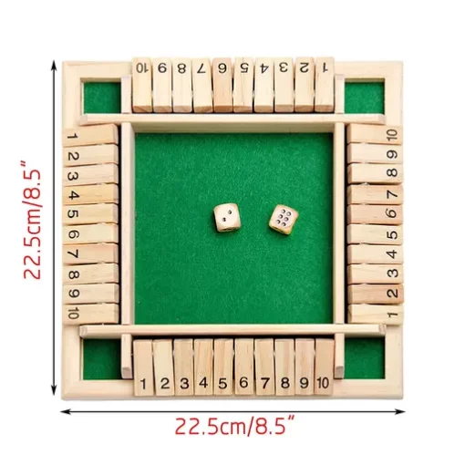 Brettspiel aus Holz mit Würfeln und Zahlen