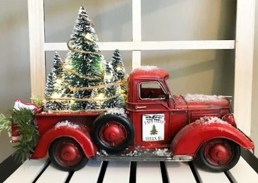 Centro de Nadal de camión de granxa vermello
