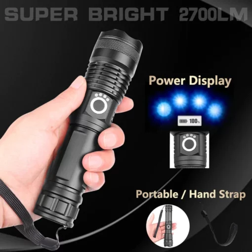 LED Rechargeable Tactical Laser Flashlight 90000 High Lumens