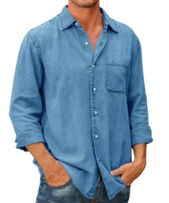 Mens Denim Long Sleeve Button Down Shirt