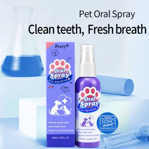Petry® спрей за почистване на зъби за кучета и котки, елиминира лошия дъх, цели срещу зъбен камък и плака, без четкане