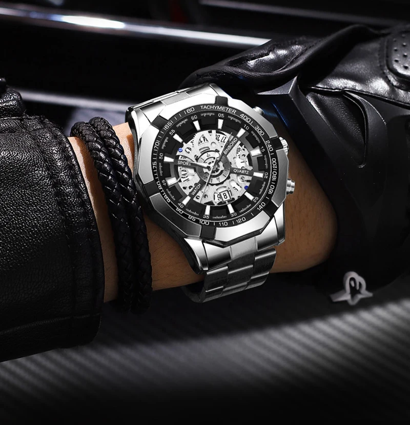 UTHAI Men's Watch Light Luxury Business Hollow Glow Pointer Waterproof Stainless Steel Metal Strap Quartz Watch H169 - Image 3