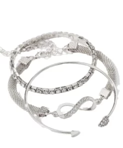 Vintage Set Silver Color Crystal Rhinestone Heart Bracelets for Women Fashion Geometric Adjustable Infinity Cuff Bangle Jewelry
