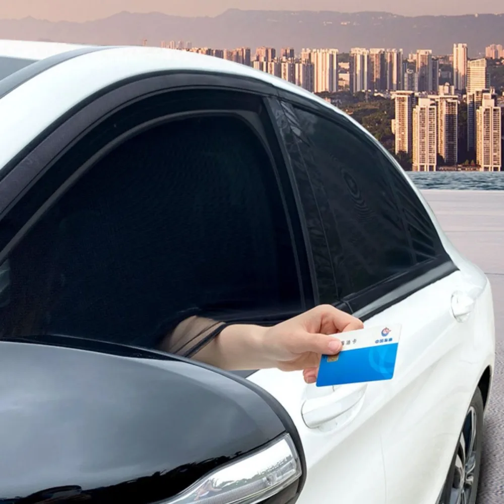 2pcs Car Front Rear Side Window Sunshade UV Protect Shield Mesh Prevent Mosquito Sunshine Privacy Protection Foldable Curtain - Image 2