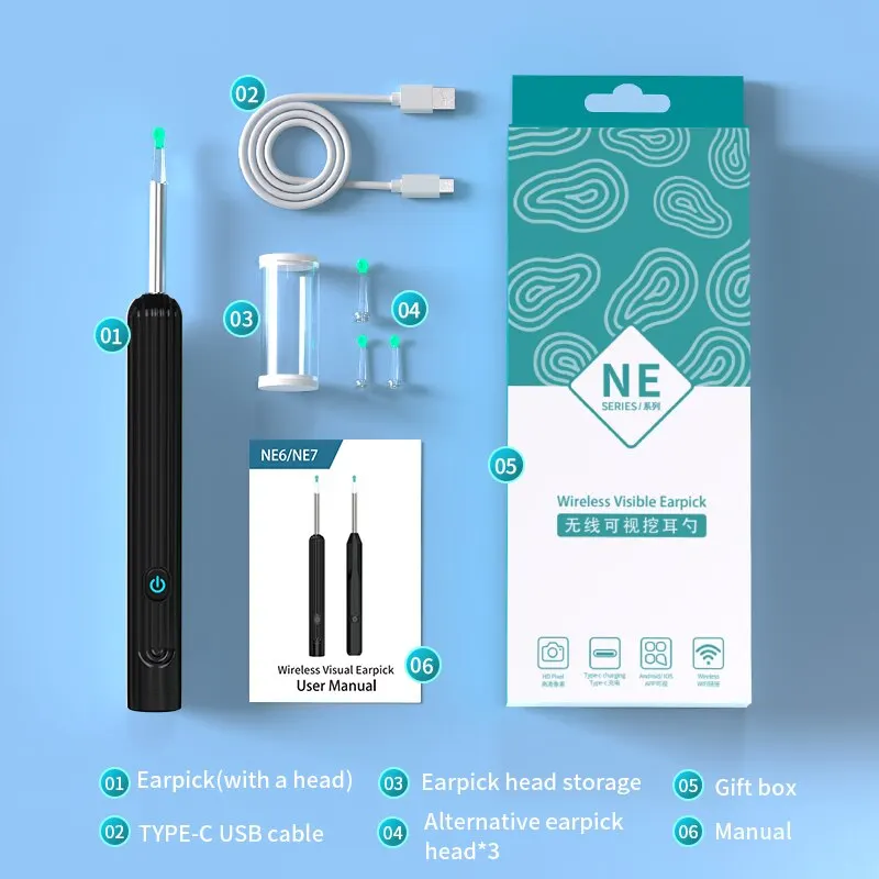 Smart Visual Ear Cleaner with Camera 1296P Ear Sticks USB C Charging Ear Wax Removal Tool WIFI Connection 6 LED Lights Earpick - Image 5
