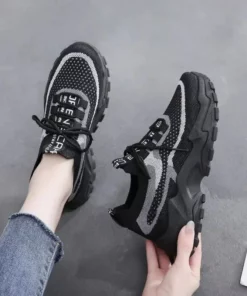 2024 New Fly Woven Mesh Casual Breathable Sneakers Korean Style Thick-Soled Daddy Shoes Mesh Red Shoes Light Running Shoes