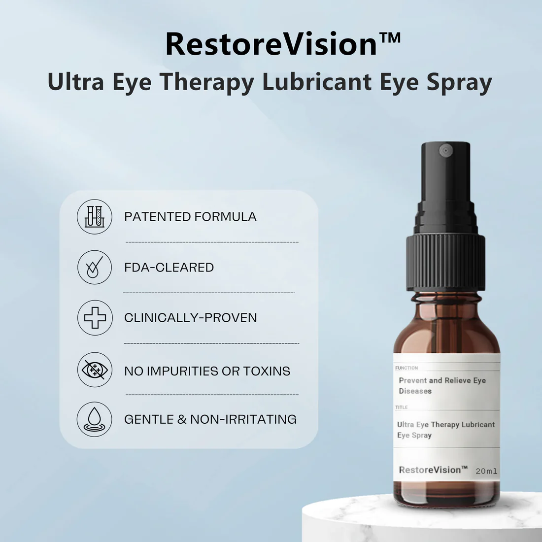RestoreVision™ Ultra Eye Therapy LubricantRestoreVision™ , Perservative Free, Prevent and Relieve Eye Diseases, FDA Cleared Formula, 20mL (0.68oz) - Image 3