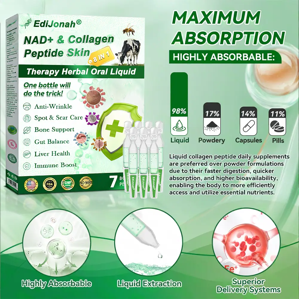EdiJonah® NAD+ & Collagen Peptide Skin Therapy 8-in-1 Herbal Oral Liquid